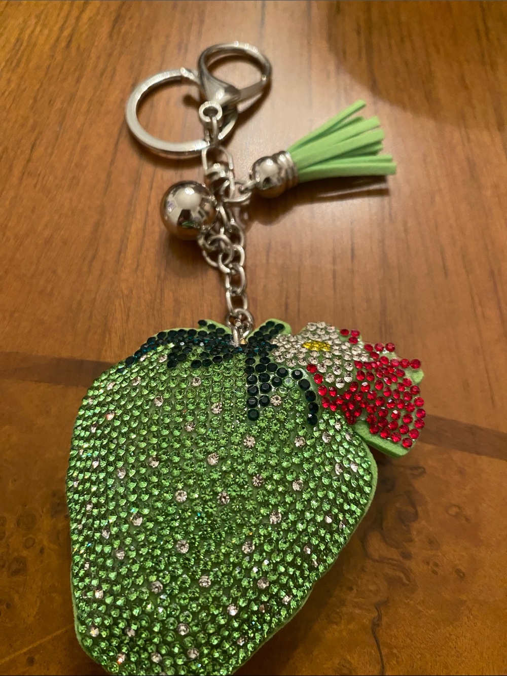 Green Crystal Strawberry Keychain with Tassel